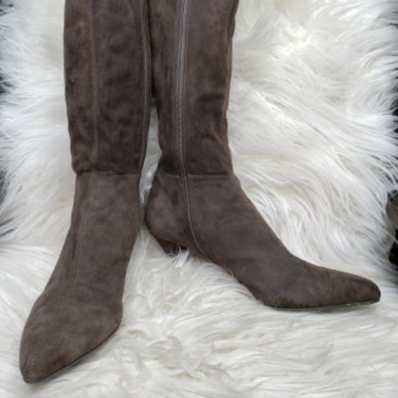 Auth PRADA Brown Suede Knee High Boots, Size 7 - Picture 4 of 6